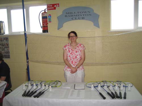 Eileen Burns at badminton club display